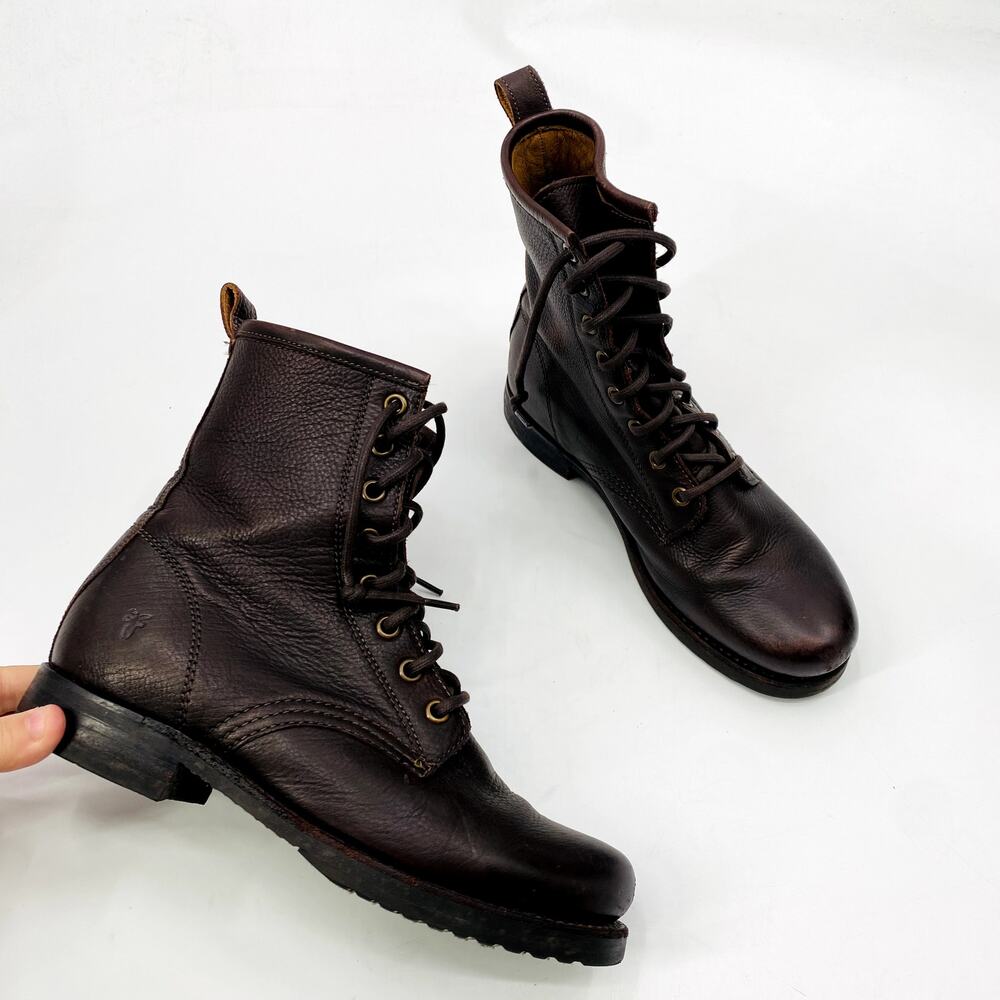 Frye Veronica Leather Cherry Brown Combat Boots - image 2